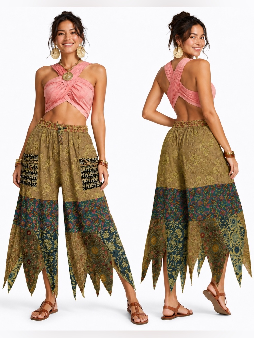 Hippie Forever Handmade Patchwork Handkerchief Pants Women SZ 1X Plus Fairycore